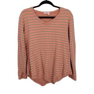 Fresh produce Womens XS Small peach pink gray striped top asymmetrical hem